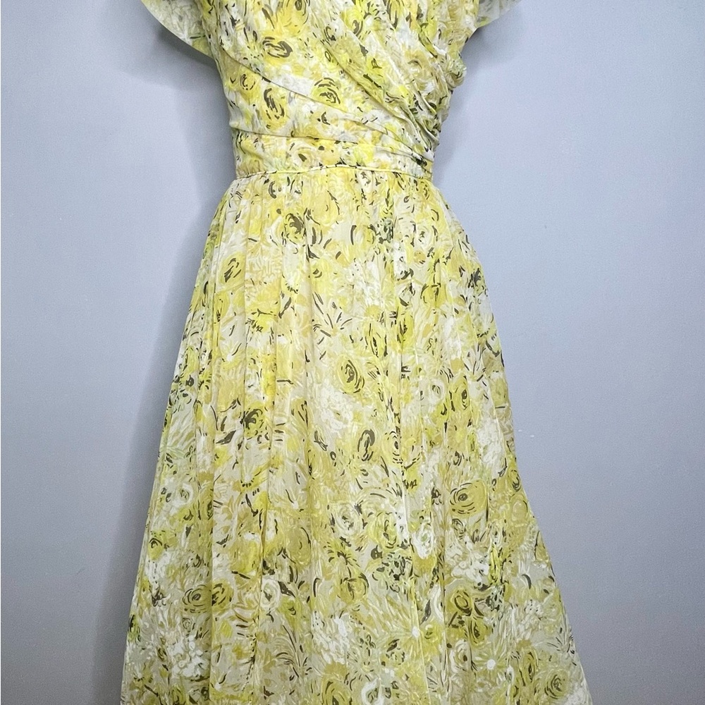EMMA DOMB Vintage 1950’s Floral Print Off Shoulder Chiffon Gown Maxi Dress - Picture 8 of 11